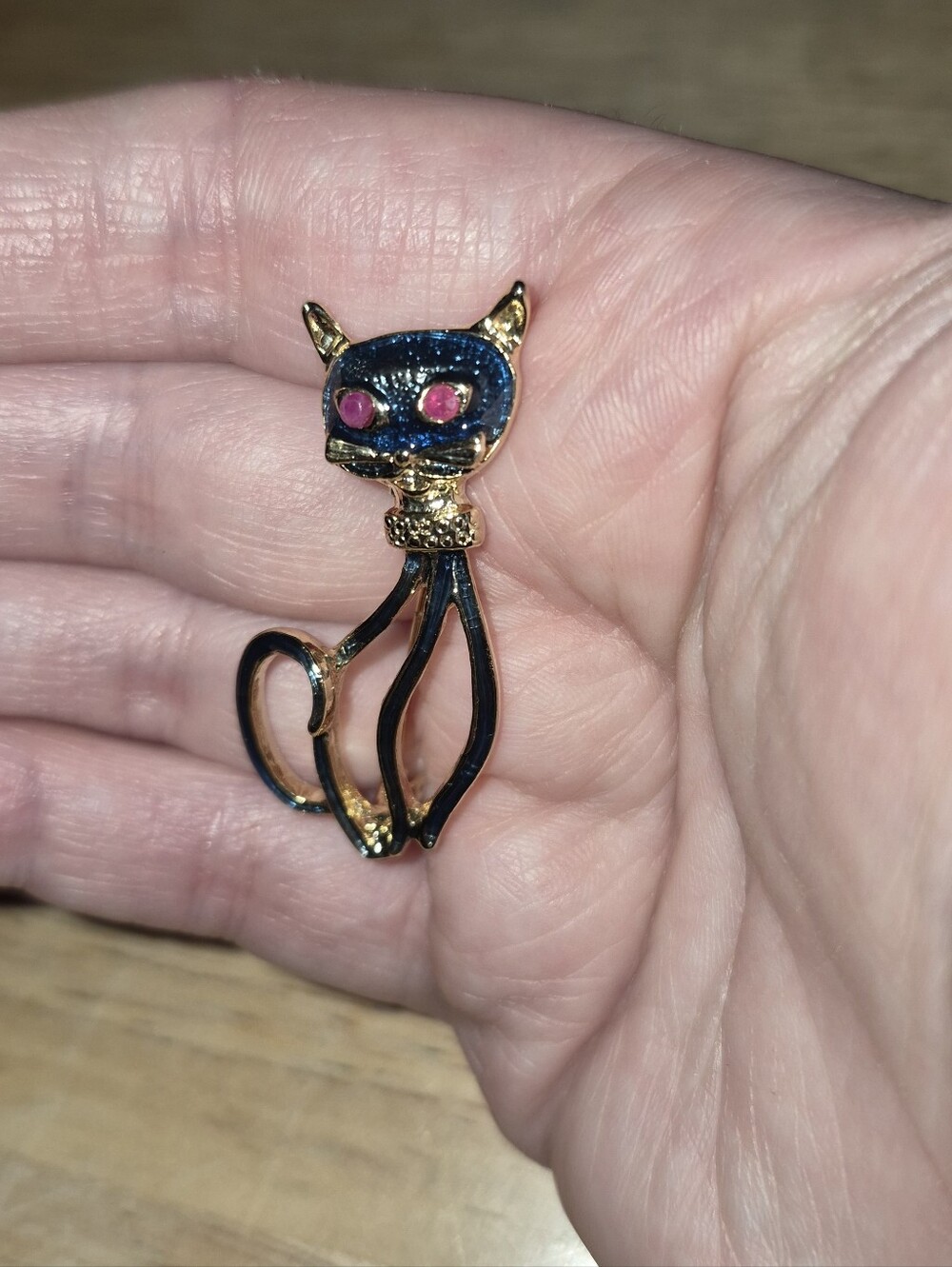 VTG Blue Enameled Goldtone SIAMESE CAT Brooch Costume Jewelry
